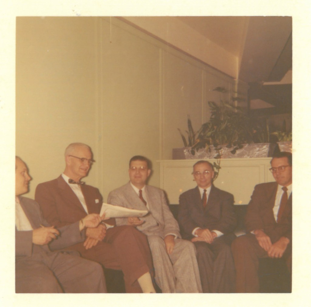 Larry Ward, managing editor; L. Nelson Bell, executive editor; Carl F. H. Henry, editor and theologian; J. Marcellus Kik, associate editor; and George Burnham, news editor.