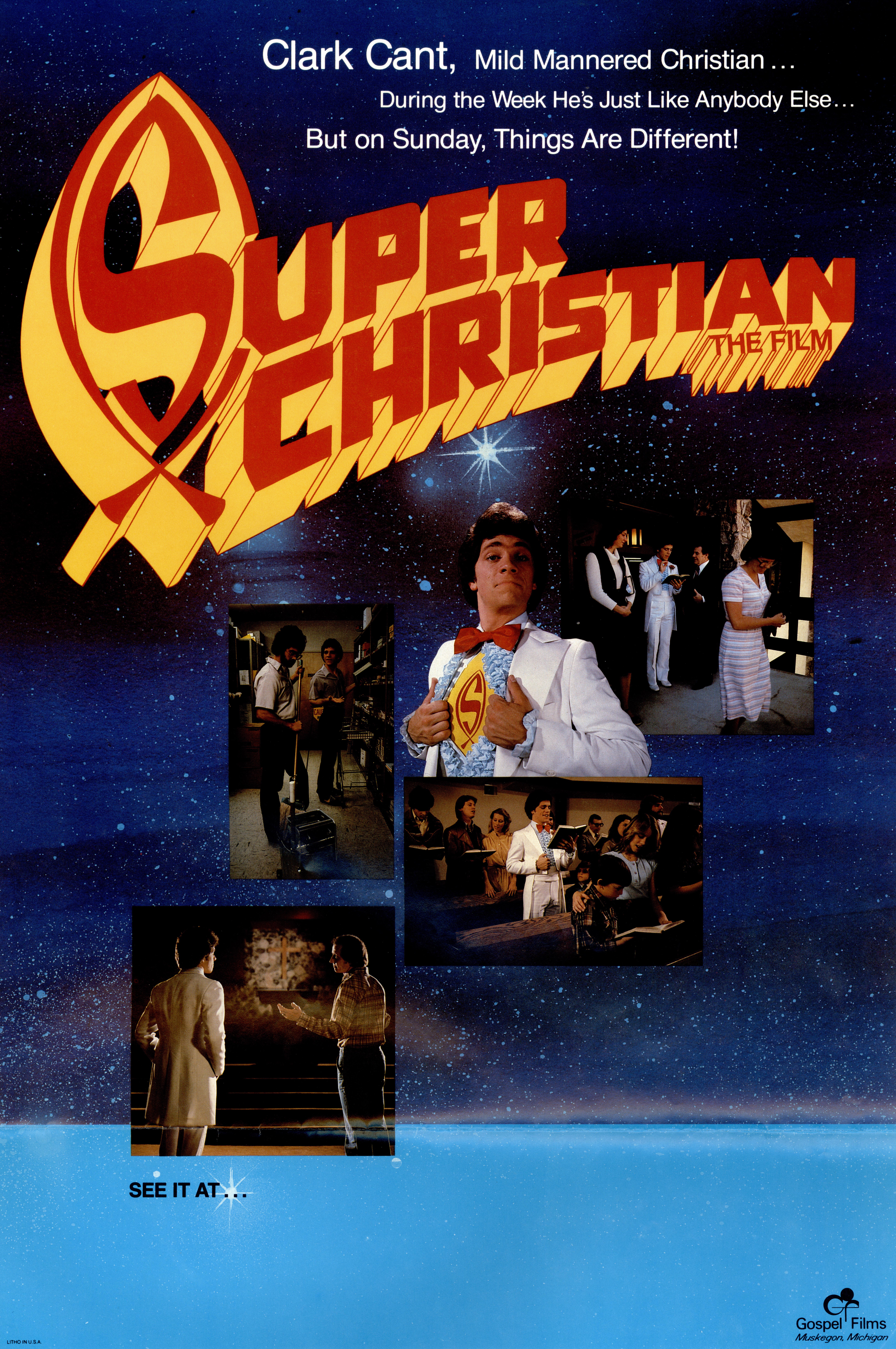 Poster for Gospel Films production, Super Christian.